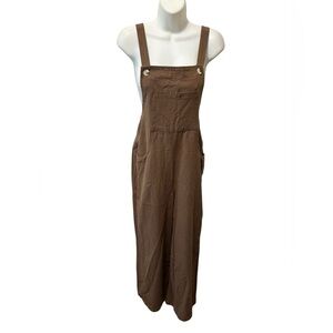 Boutique Cotton Baggy Relaxed Overall Brown Sz S Pockets Button Strap Wide Leg